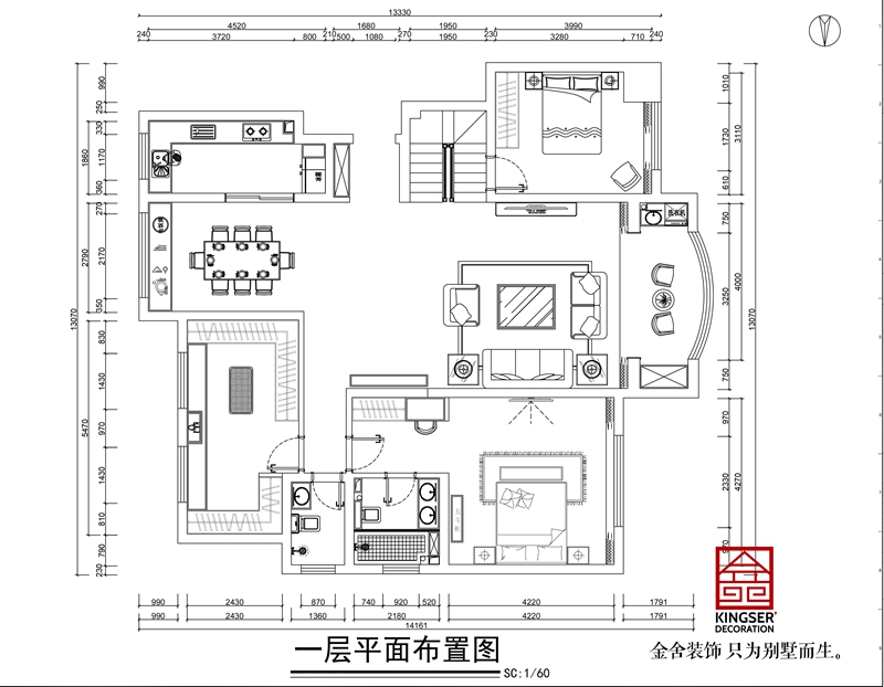 國賓壹號躍層戶型一層平面布置圖