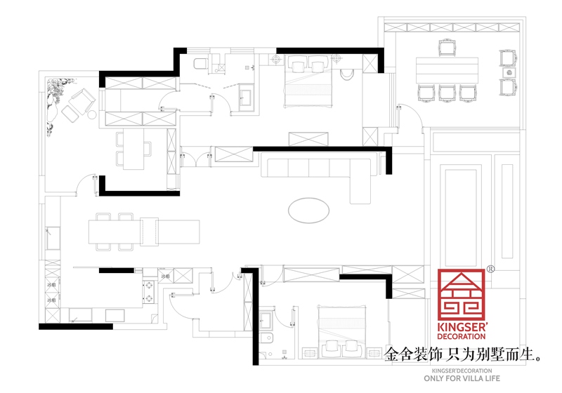 天山熙湖200平新中式裝修戶型解析