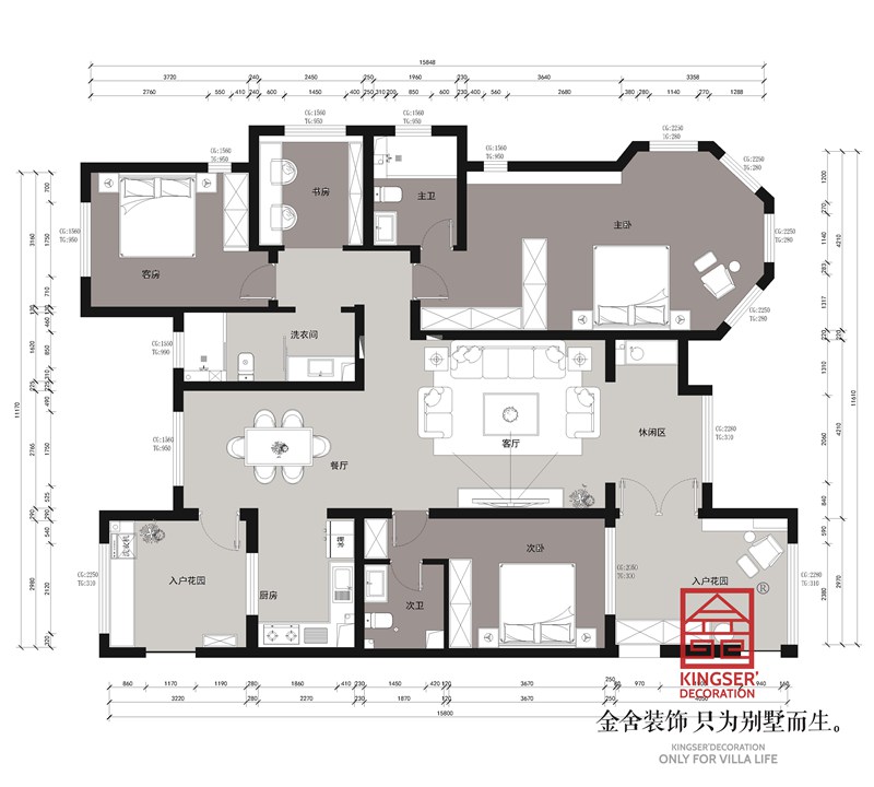 國(guó)仕山190平現(xiàn)代風(fēng)格裝修三居室戶型解析